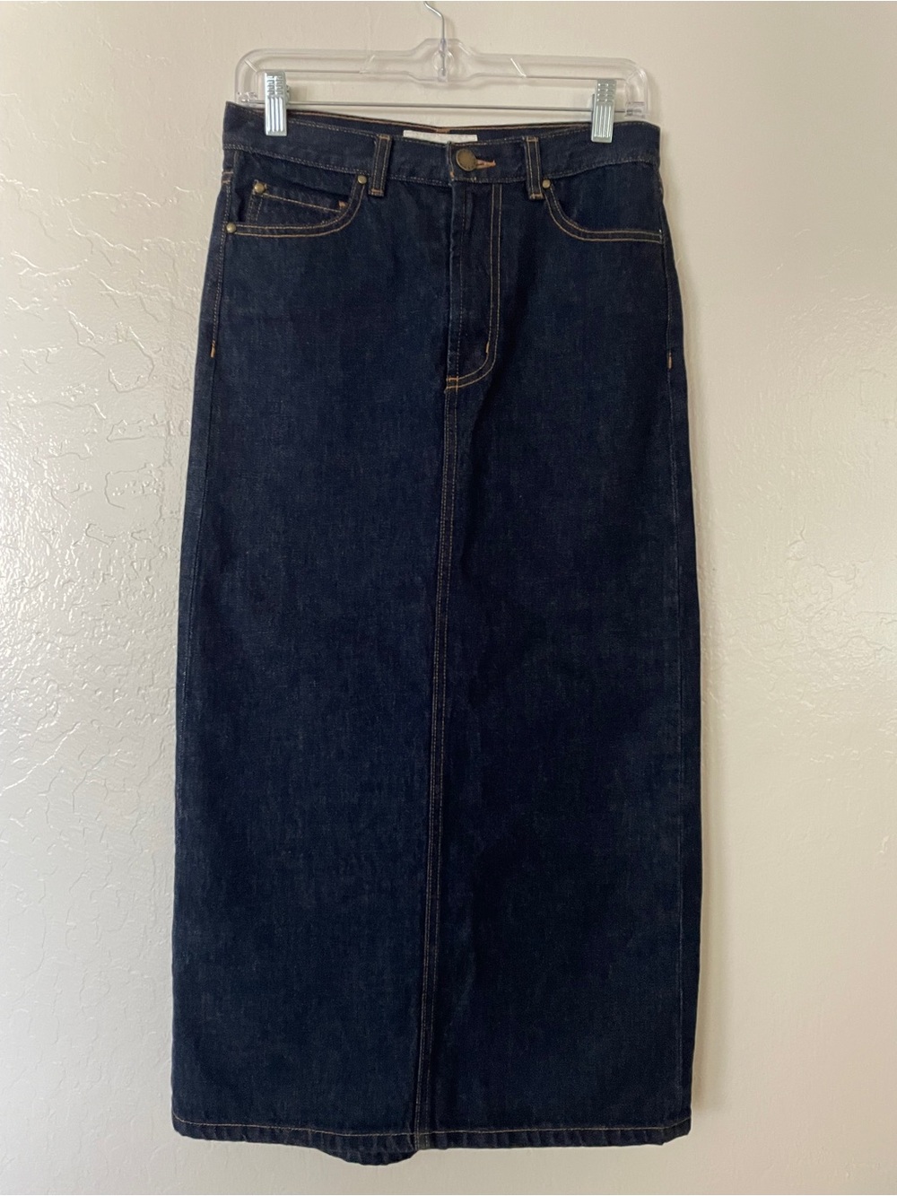 THE GREAT. Dark Blue Straight-Leg Denim Skirt